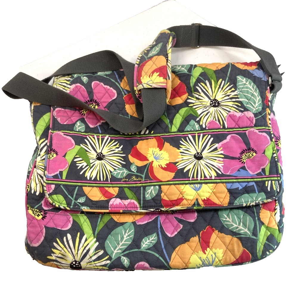 Vtg Vera Bradley Messenger Tote Bag With Shoulder Strap JAZZY BLOOMS Laptop Bag‎